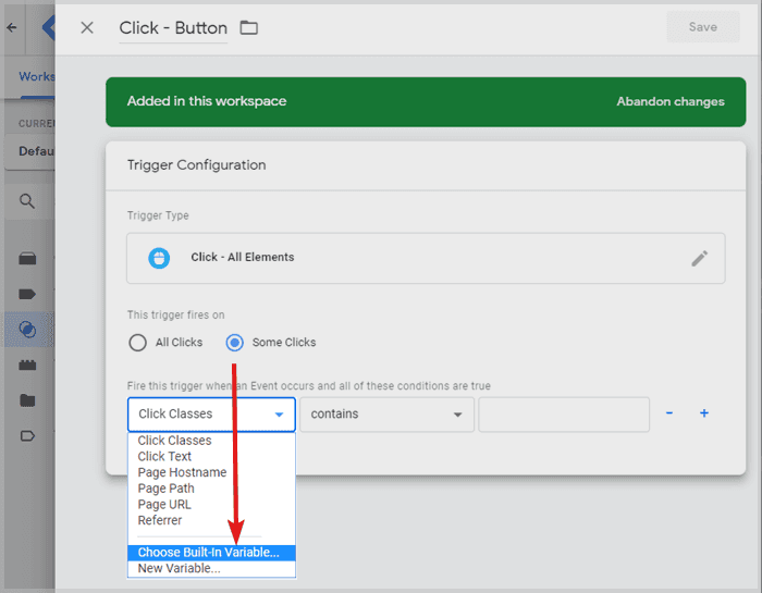 Trigger variable in Google Tag Manager screenshot
