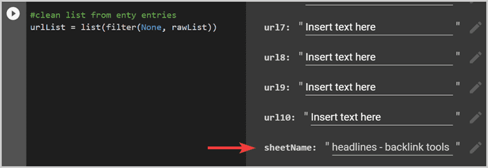 Add a name for the Google Sheet