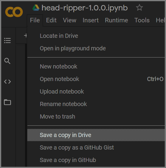 Save a copy of the Python tool in Google Colab
