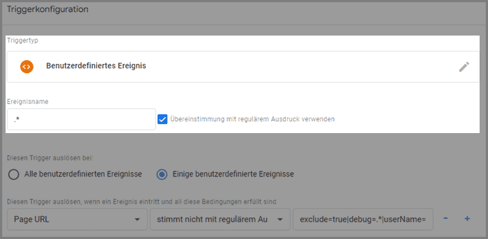 Blocking Trigger mit Regex Wildcard für alle Typen von Ereignissen