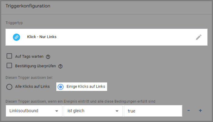 Einstellungen für den Trigger von externen Links
