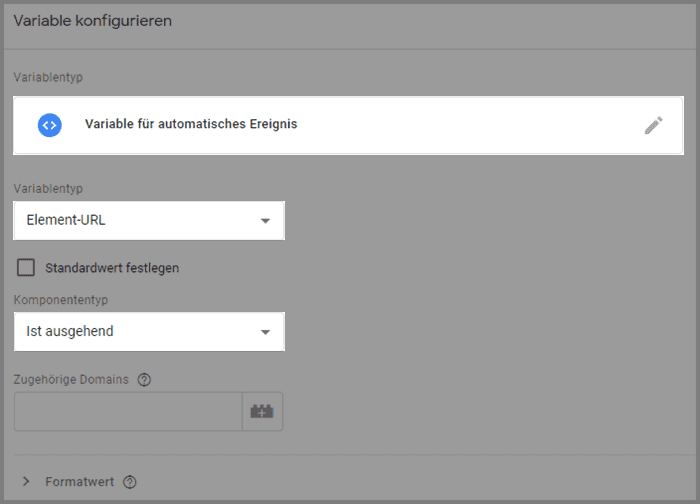 Konfiguration der Variable für automatische Ereignisse