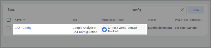 GA4 Konfigurations-Tag mit Trigger