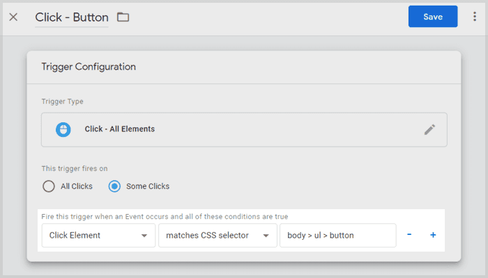Event trigger configuration in Google Tag Manager screenshot