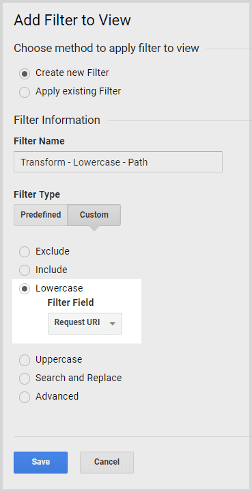 Set up lowercase URLs in Google Analytics