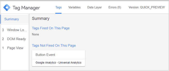 google tag manager debugger for events