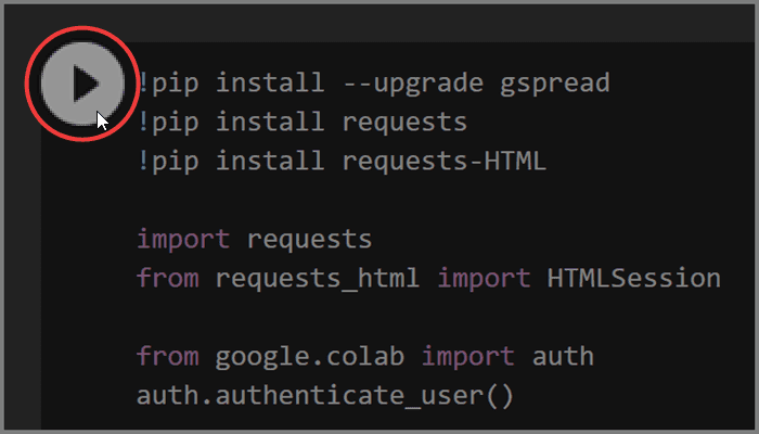 Play first code block in Google Colab