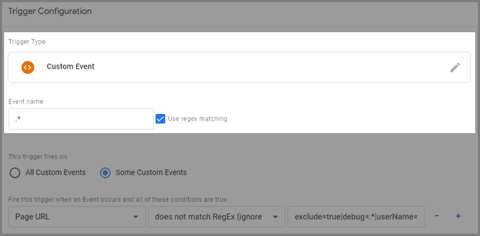 Blocking trigger with Regex wildcard for all types of events