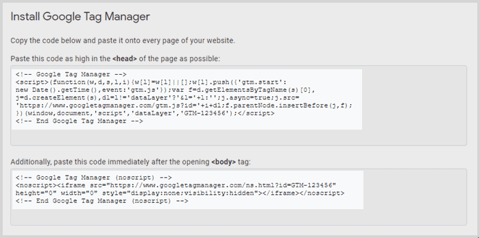 Google Tag Manager code snippet
