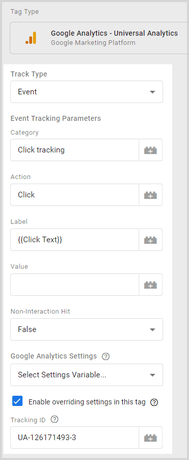 GTM event tag configuration