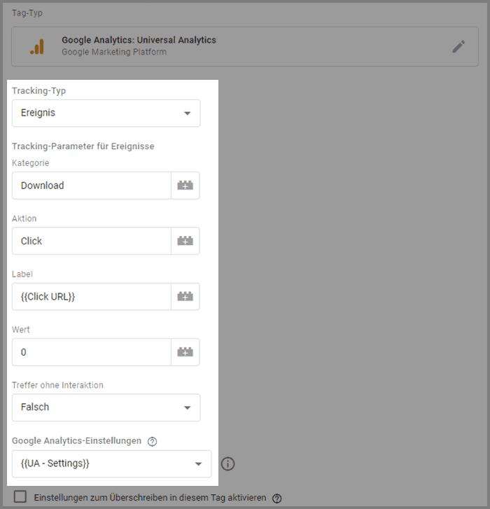 Ereignis-Tag für Download Tracking