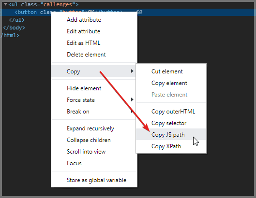 Copy CSS selector for button click tracking