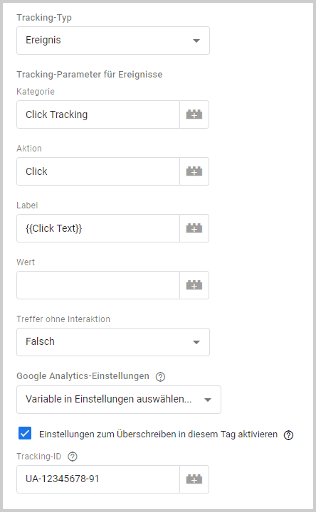 Überblick Event Tag Konfiguration in Google Tag Manager